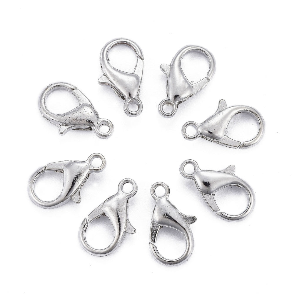 Platinum Tone Lobser Clasps 14 mm x 8 mm, Hole: 1.8 mm - Pack of 100