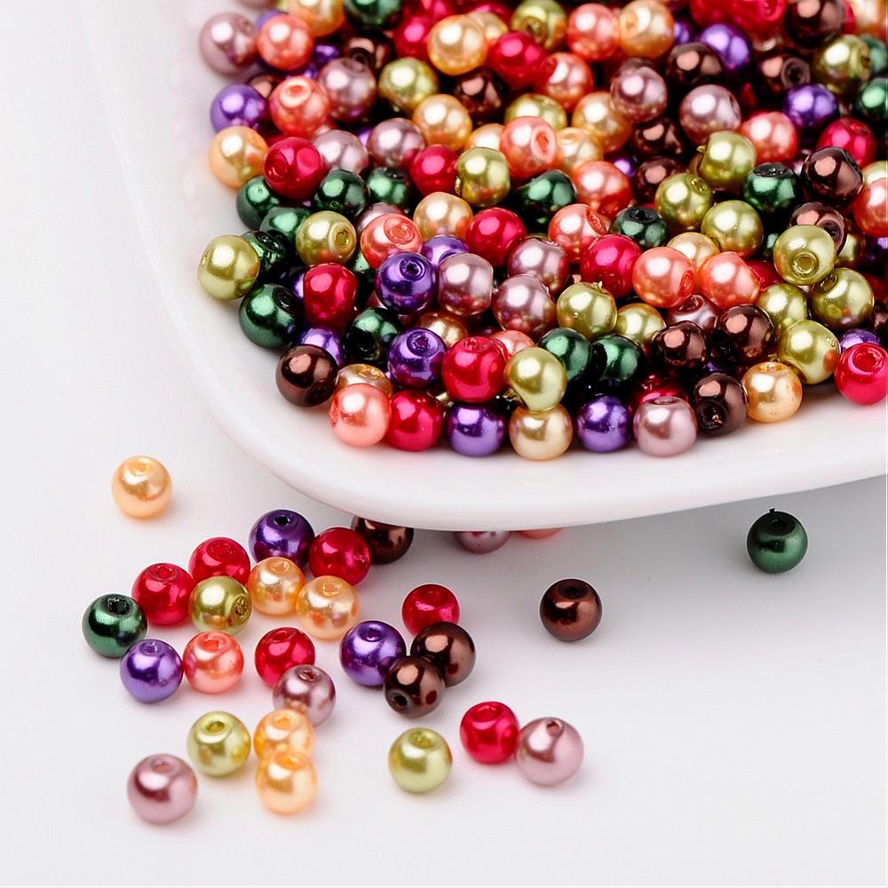 Glass Pearl Beads 4mm (0.8mm Hole) Autumnal Mix - Pack of 400