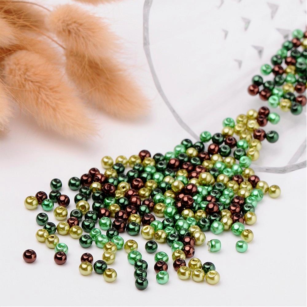 Glass Pearl Beads 4mm (0.8mm Hole) Choccy Mint Mix - Pack of 400