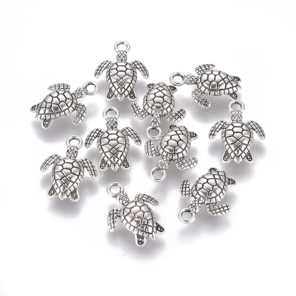 SeaTurtle Charms Antique Silver 16x13x3mm Nickel Free - Pack of 20