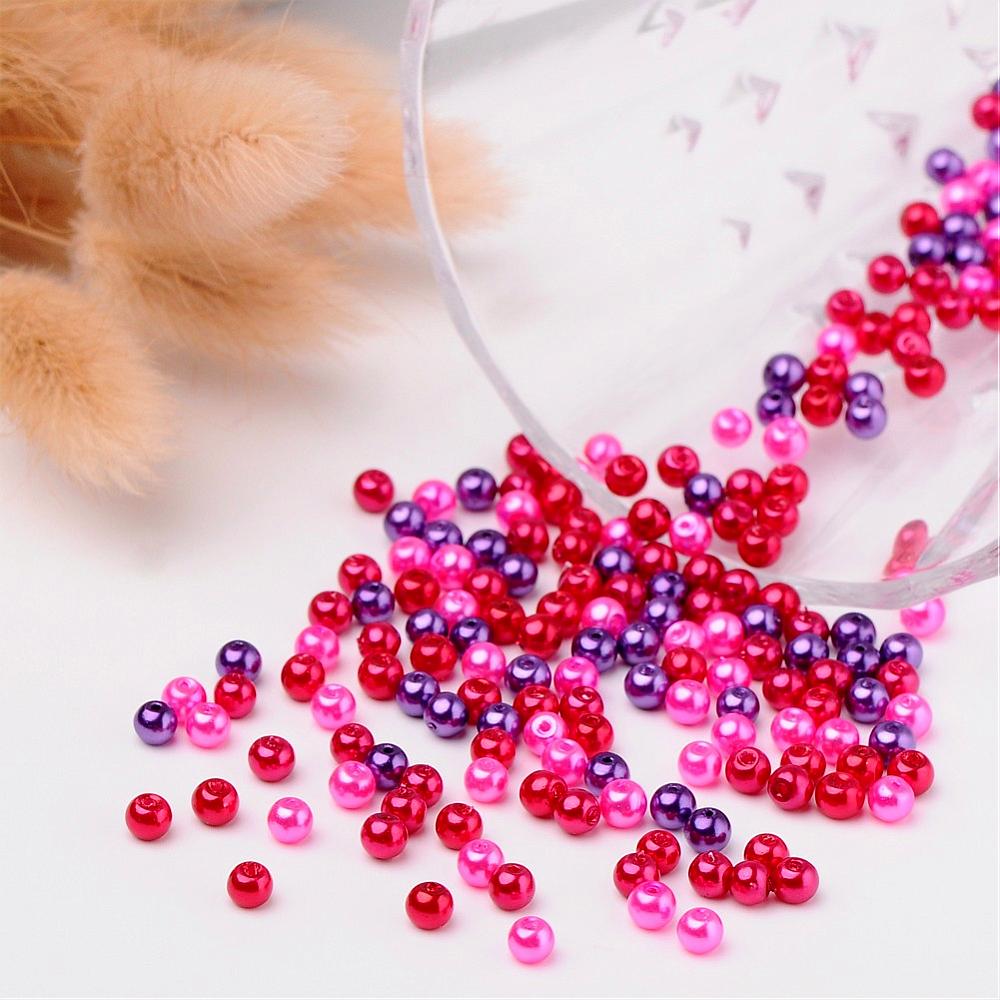 Glass Pearl Beads 4mm (0.8mm Hole) Valentines Mix - Pack of 400