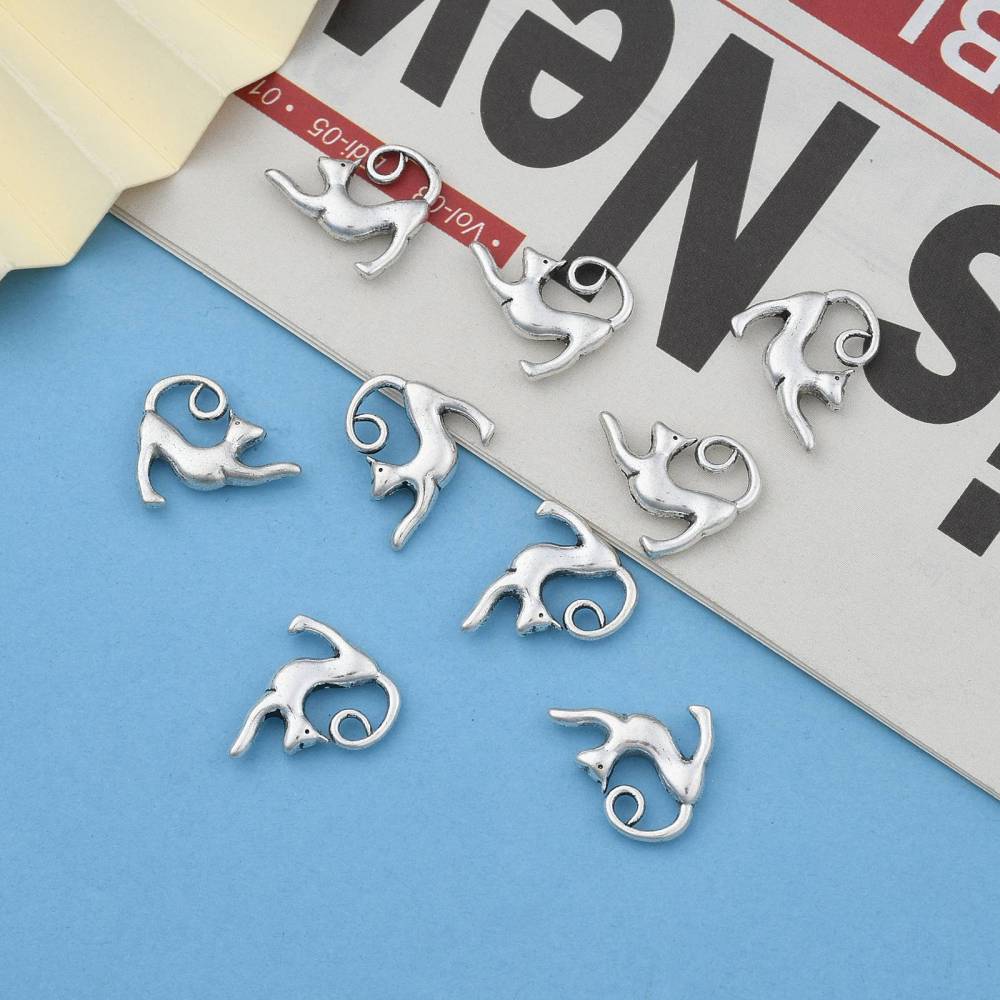 Stretching Cat Charms Antique Silver 14x17x3.5 - Pack of 20