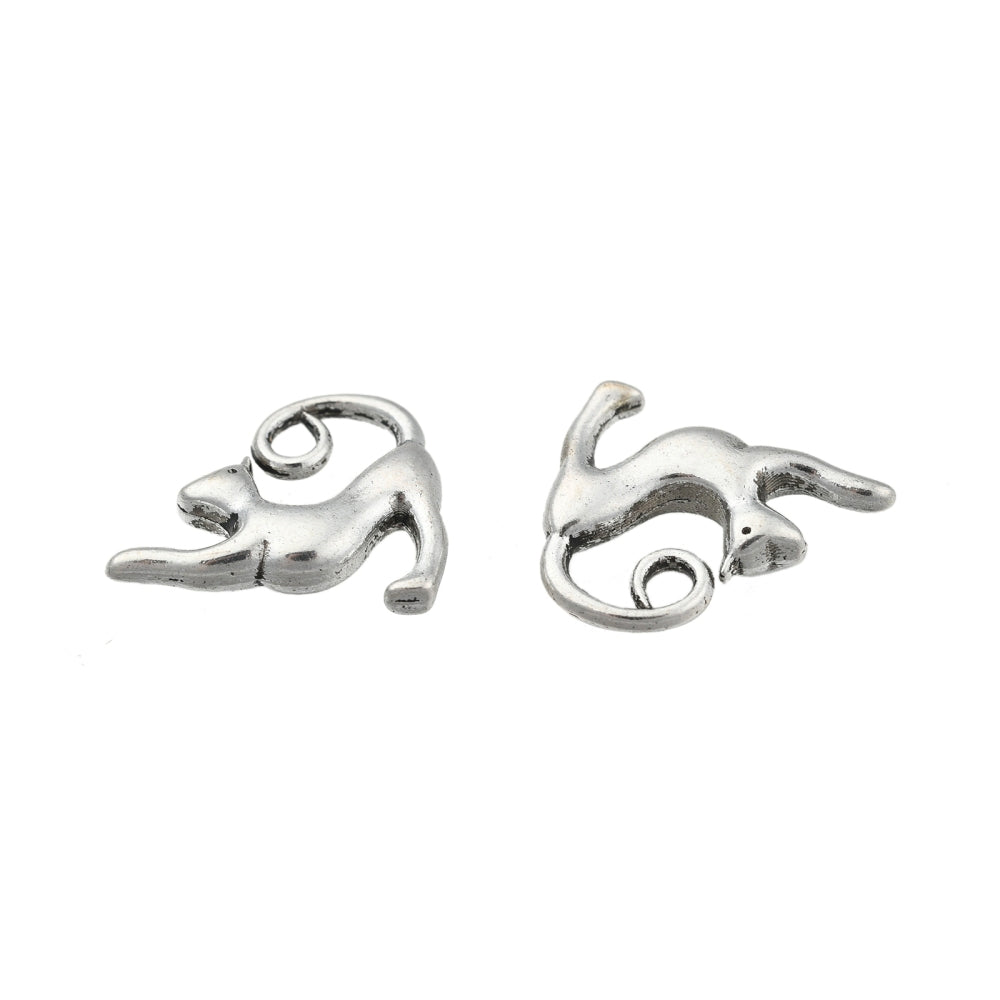 Stretching Cat Charms Antique Silver 14x17x3.5 - Pack of 20