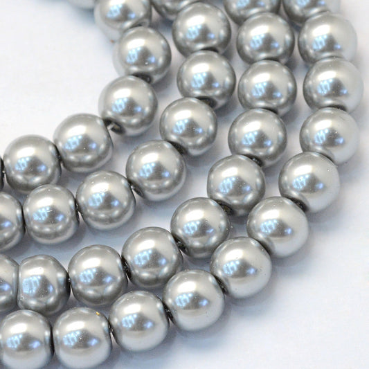Glass Pearl Beads 6mm (1.0mm Hole) Silver - One Strand of Approx 145 Beads