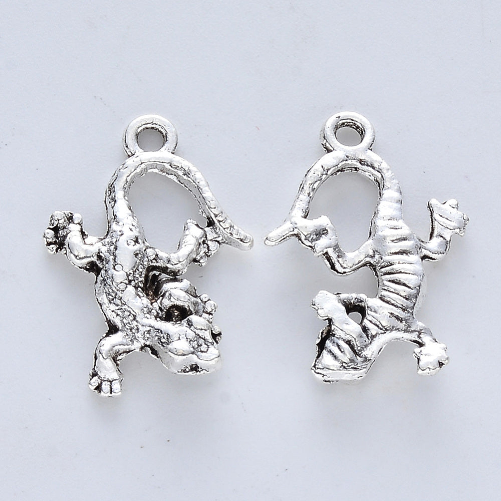 3D Gecko Lizard Charms Antique Silver 21.5x15x3.5mm - Pack of 20