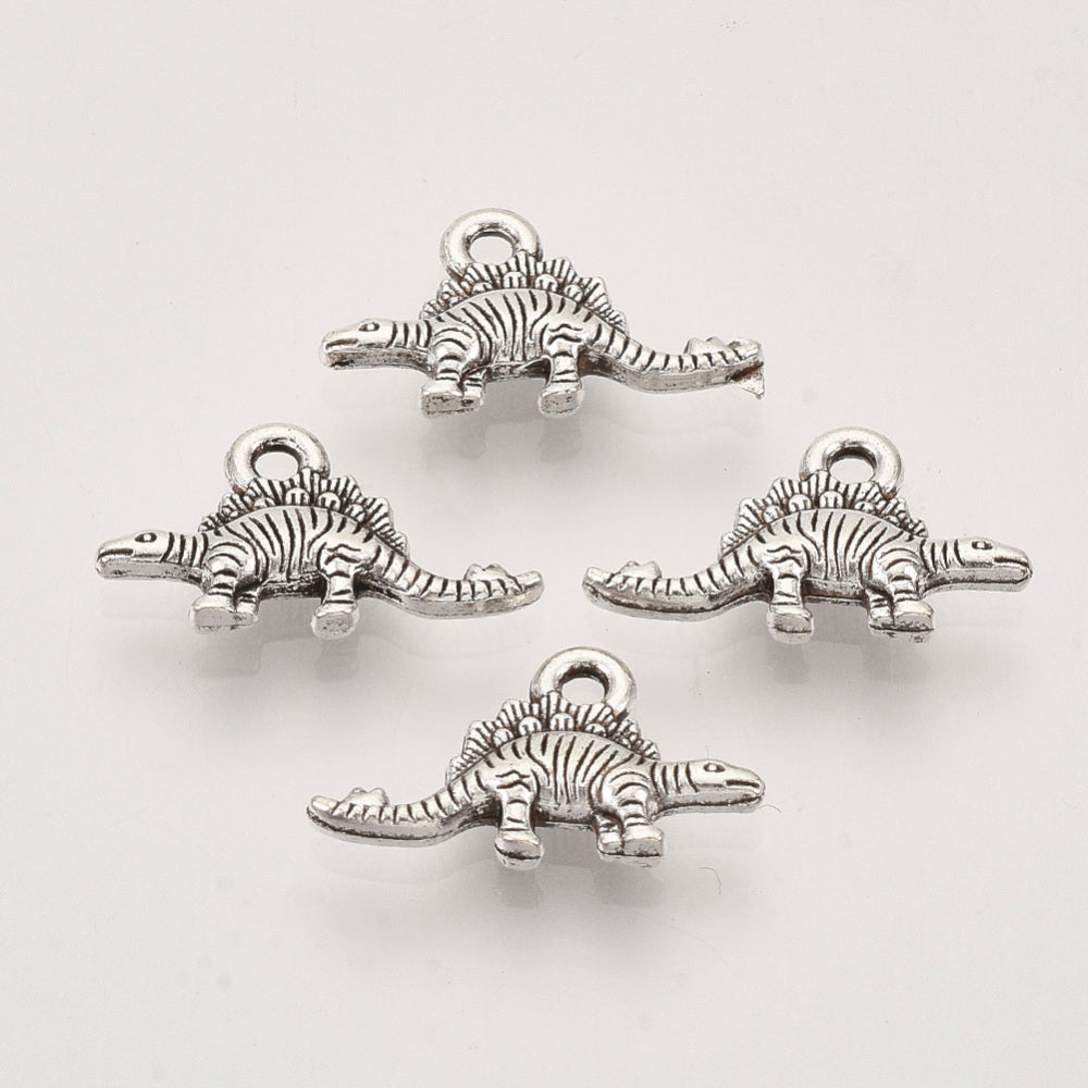 Stegosaurus Dinosaur Charms Antique Silver 9.5x16x2.5mm - Pack of 50