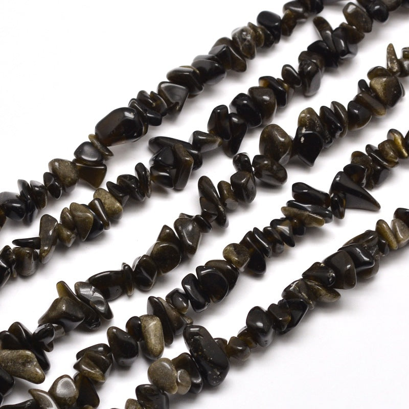 Golden Sheen Obsidian Chip Beads 5-8mm Wide - 32" Strand