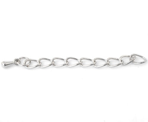 Brass Chain Extender with Teardrop Drop - Silver Colour - Approx 2" - Pack of 50