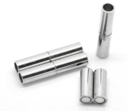 Silver Tone Copper Barrel Magnetic Cord Clasps 18x4mm (3mm Hole)