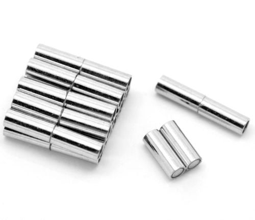 Silver Tone Copper Barrel Magnetic Cord Clasps 18x4mm (3mm Hole)