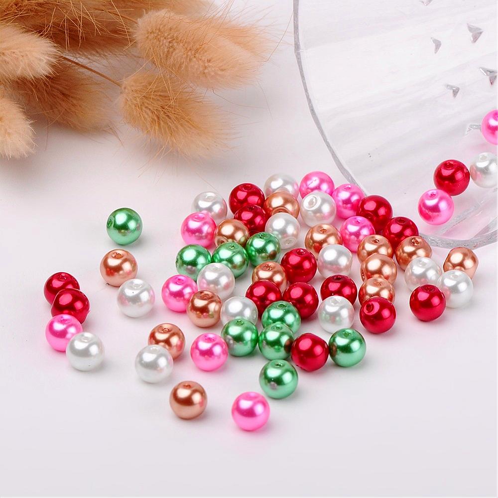 Glass Pearl Beads 8mm (1.0mm Hole) Christmas Mix - Pack of 100