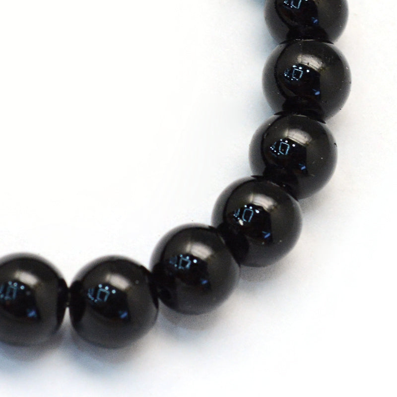 Glass Pearl Beads 6mm (1.0mm Hole) Black - One Strand of Approx 145 Beads