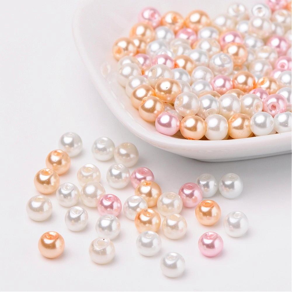 Glass Pearl Beads 6mm (1.0mm Hole) Barely Pink Mix - Pack of 200
