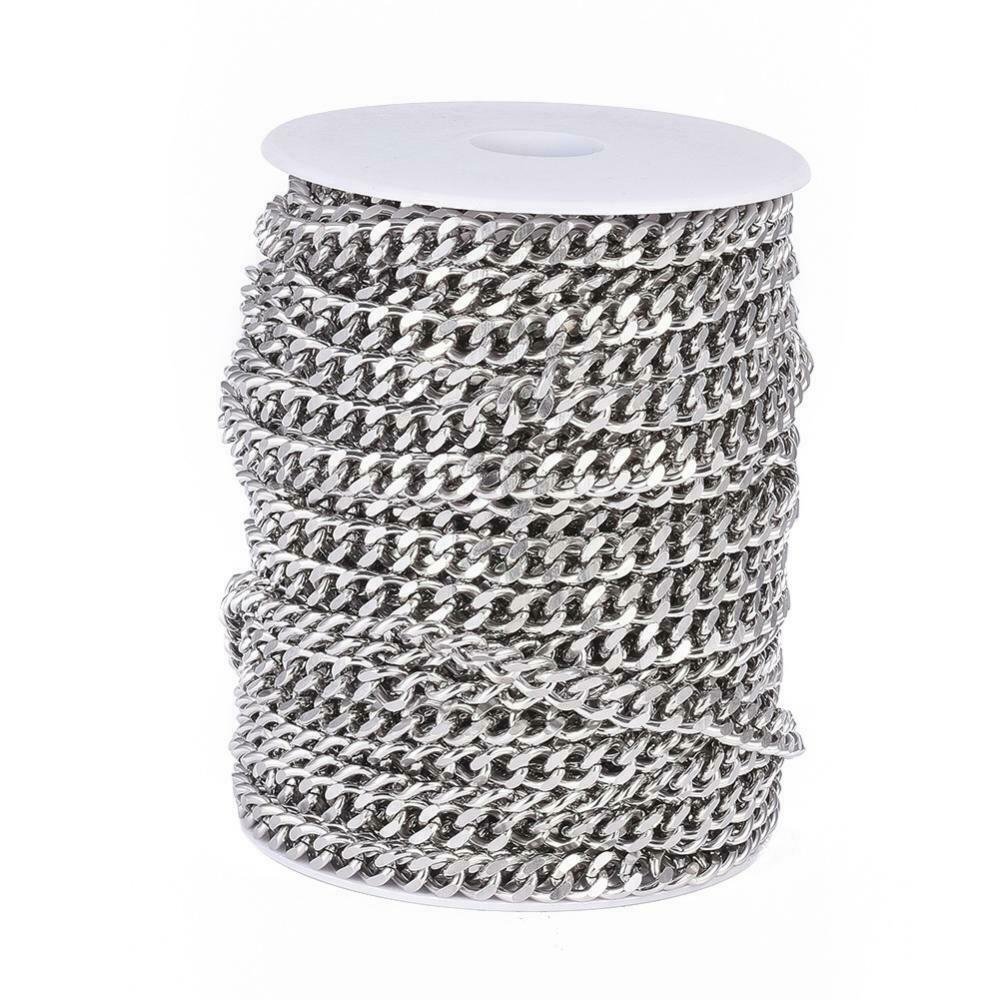 Stainless Steel Curb Chain Link Size: 10x8x2mm - 1 Metre