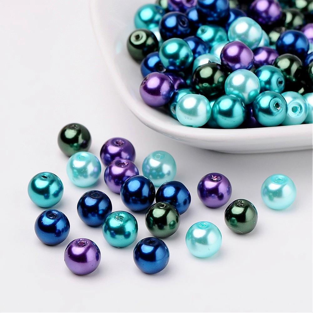 Glass Pearl Beads 8mm (1.0mm Hole) Ocean Mix - Pack of 100