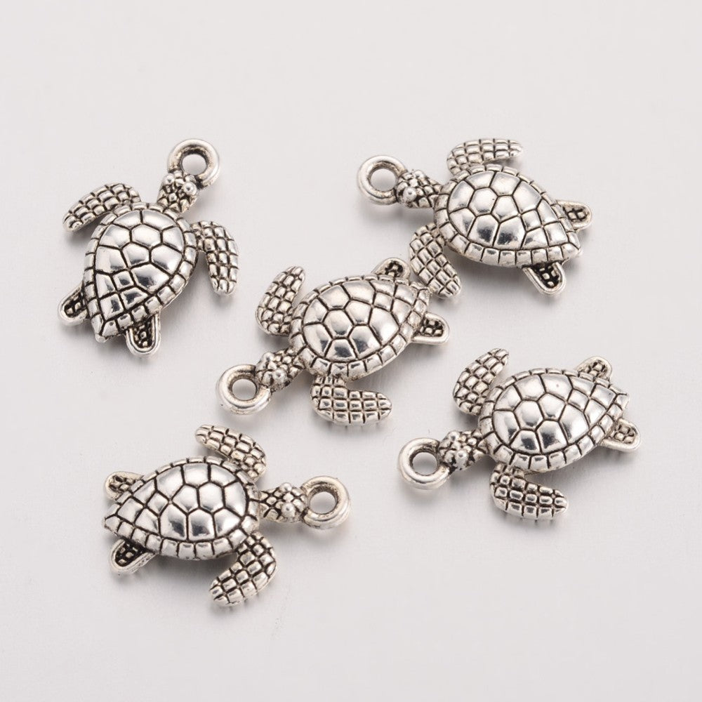Sea Turtle Charms Antique Silver 16x12.5x3mm - Pack of 100