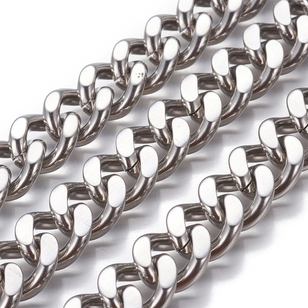 Stainless Steel Curb Chain Twisted Link Faceted 14x12x5mm - 1 Metre