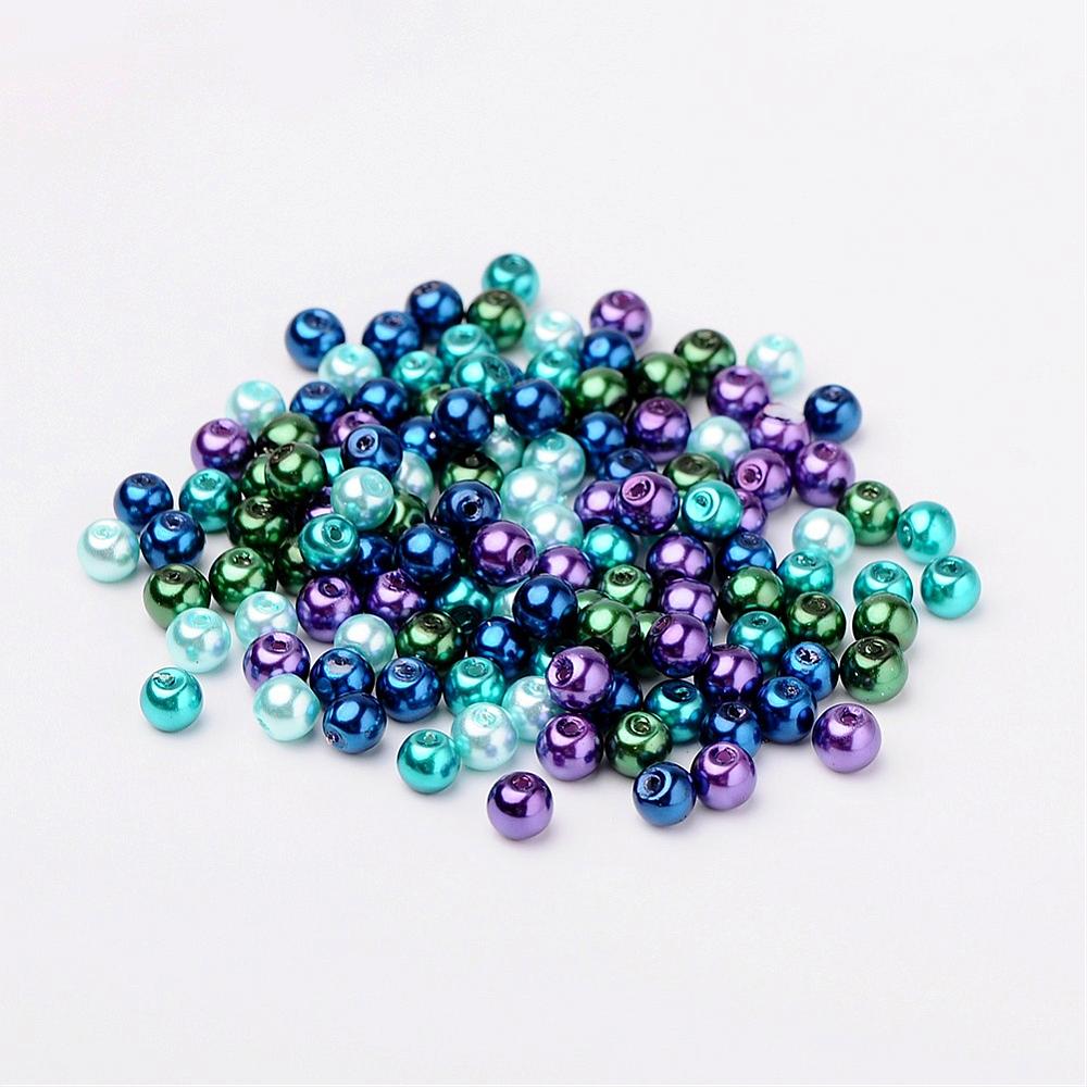Glass Pearl Beads 6mm (1.0mm Hole) Ocean Mix - Pack of 200