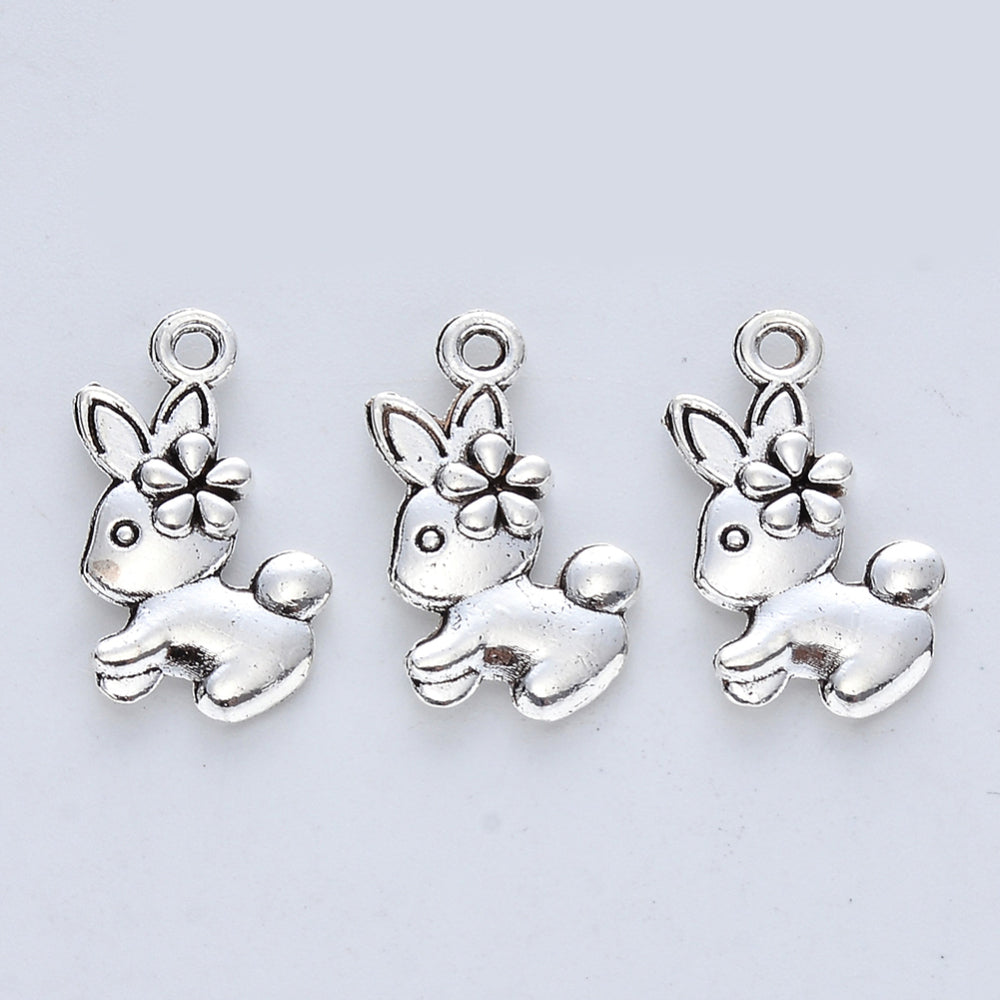 Bunny w/ Flower Charms Antique Silver 19x10.5x2.5mm - Pack of 50