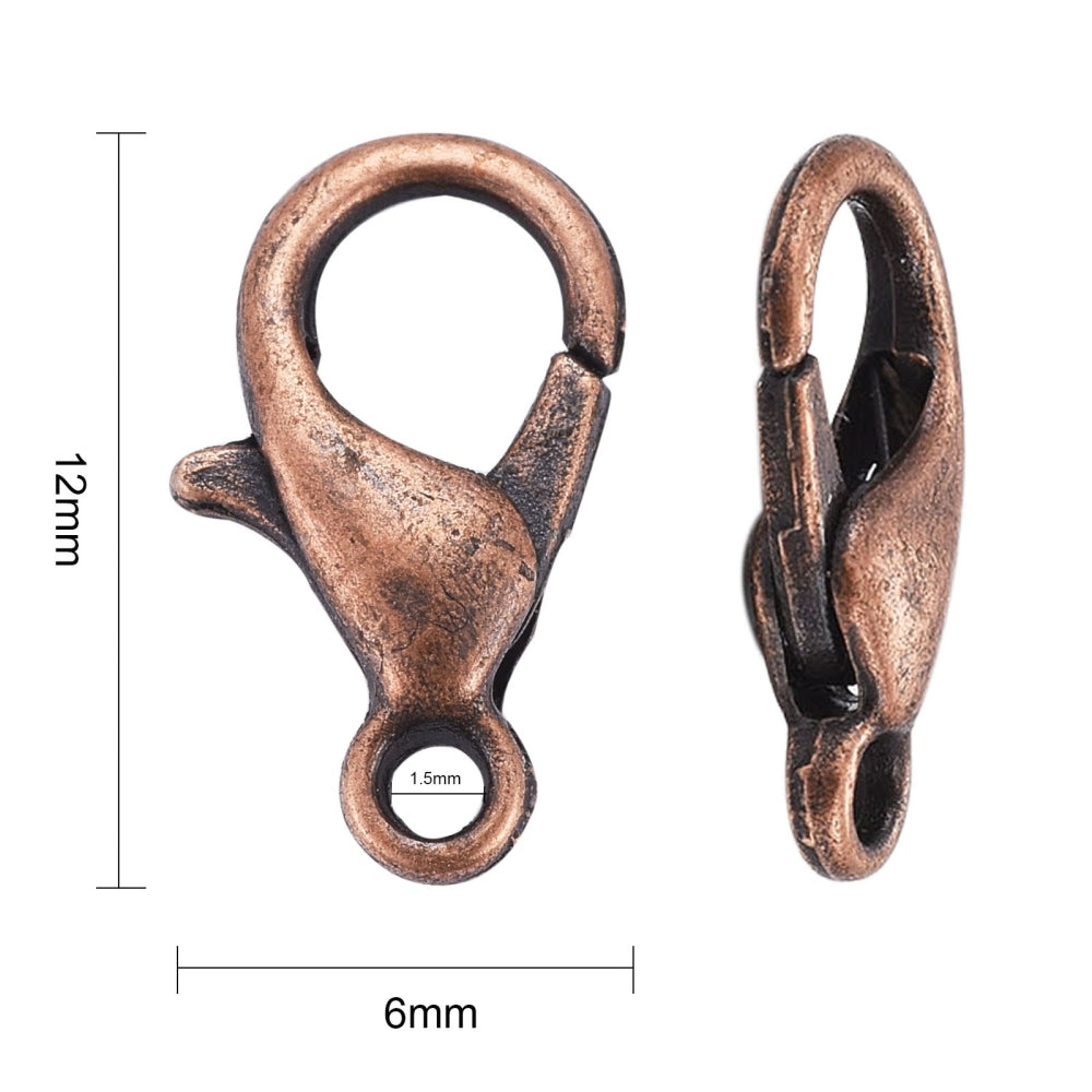 Red Copper Tone Lobster Clasp 12 x 6 mm - Pack of 50