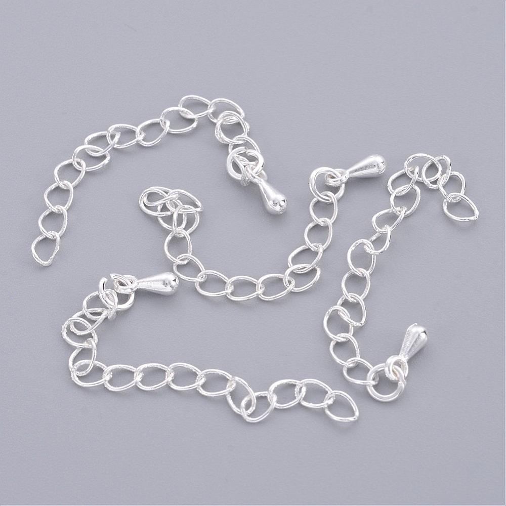 Brass Chain Extender with Teardrop Drop - Silver Colour - Approx 2" - Pack of 50