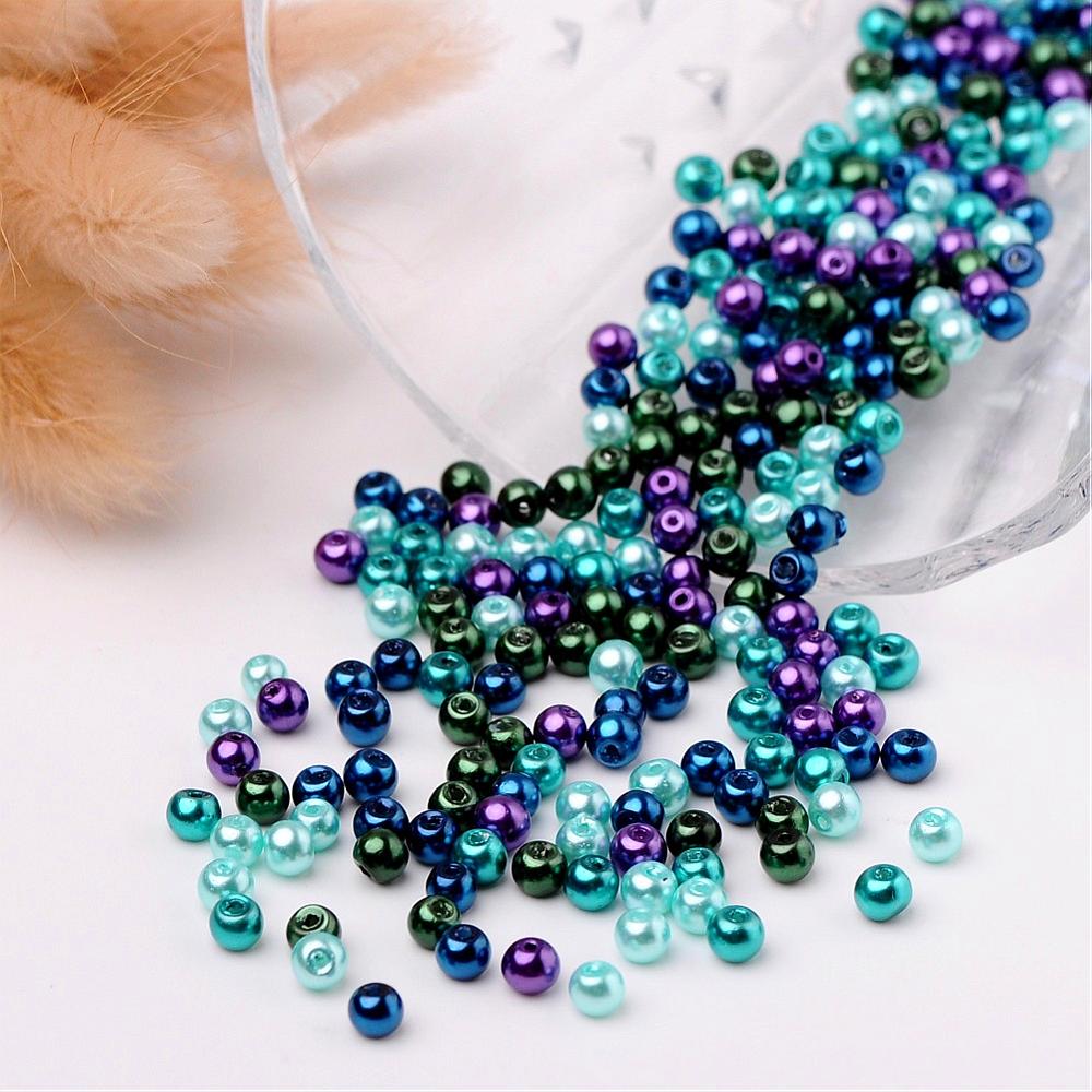 Glass Pearl Beads 4mm (0.8mm Hole) Ocean Mix - Pack of 400
