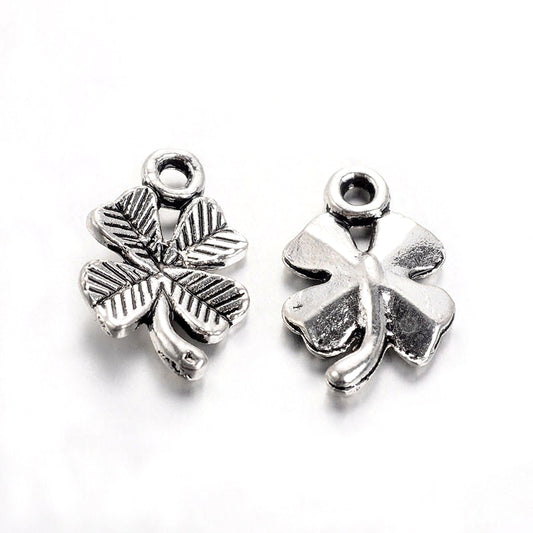 Antique Silver Four Leaf Clover Charms 15.5x10x2mm - Pack of 100