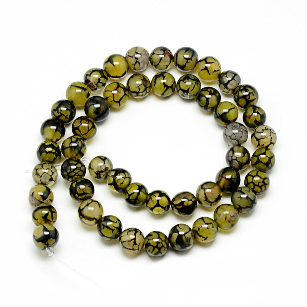 Natural Dragon Veins Agate Beads 8mm Dark Khaki - Approx 48 Pcs per Strand