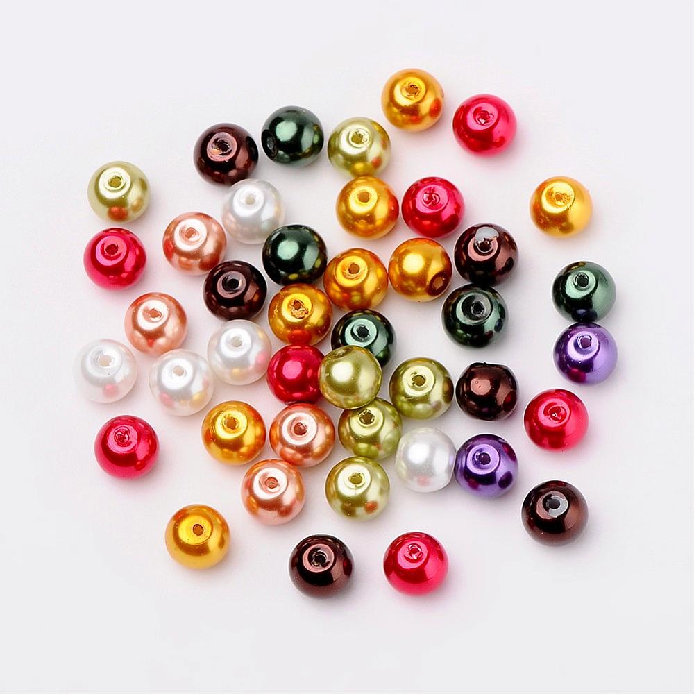 Glass Pearl Beads 8mm (1.0mm Hole) Luster Mix - Pack of 100
