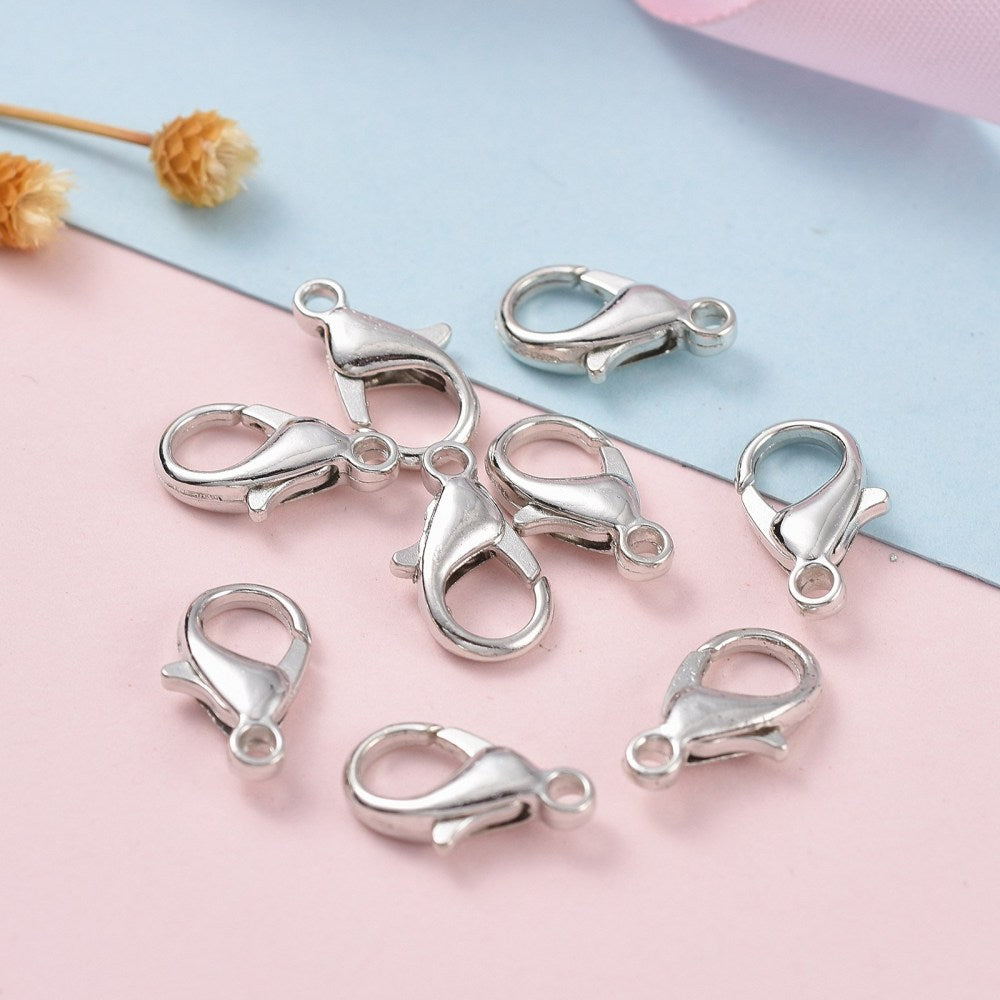 Platinum Tone Lobser Clasps 14 mm x 8 mm, Hole: 1.8 mm - Pack of 100