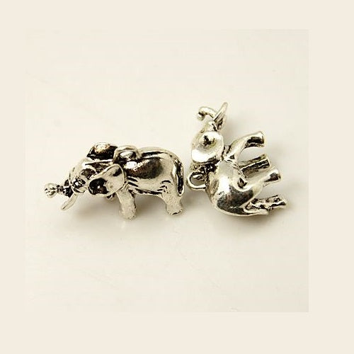 3D Elephant Charm Antique Silver 22x15x7mm - Pack of 5
