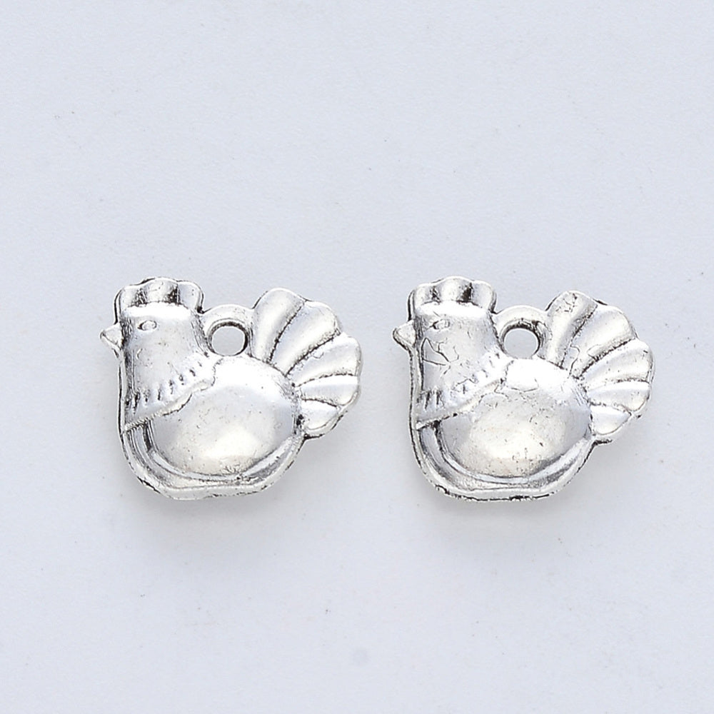 Chicken Charms Antique Silver 12x13x3mm - Pack of 20