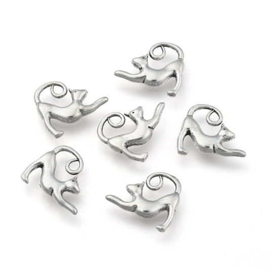 Stretching Cat Charms Antique Silver 14x17x3.5 - Pack of 20