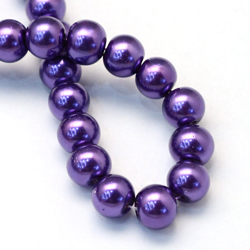 Glass Pearl Beads 6mm (1.0mm Hole) Purple - One Strand of Approx 145 Beads