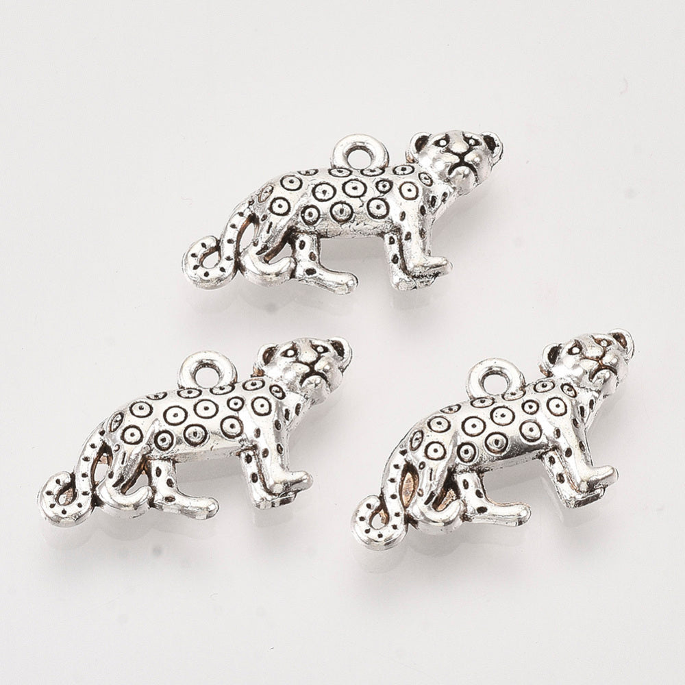 Leopard/Cheetah/Jaguar Charms Antique Silver 12x22x3mm - Pack of 20