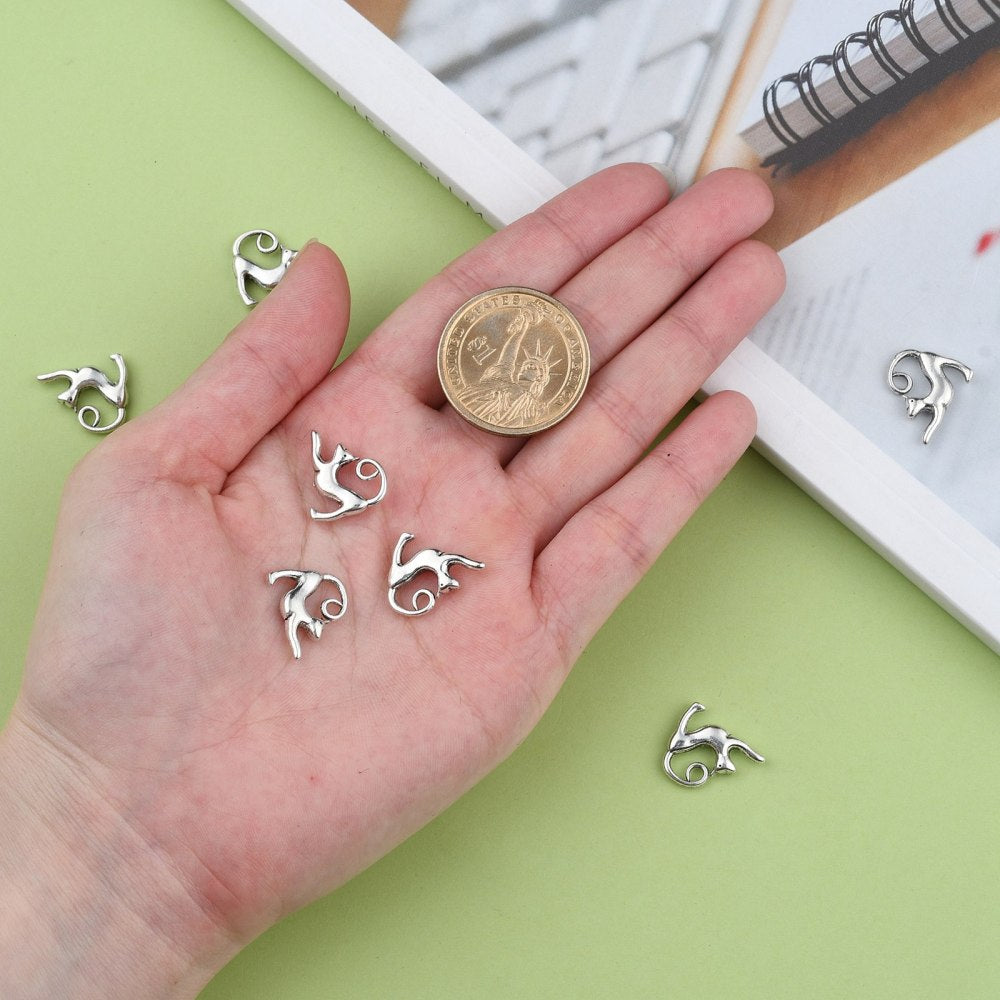Stretching Cat Charms Antique Silver 14x17x3.5 - Pack of 20