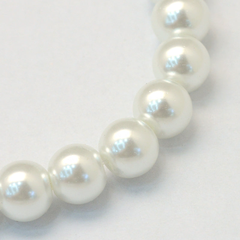 Glass Pearl Beads 4mm (0.8mm Hole) White - One Strand of Approx 210 Beads