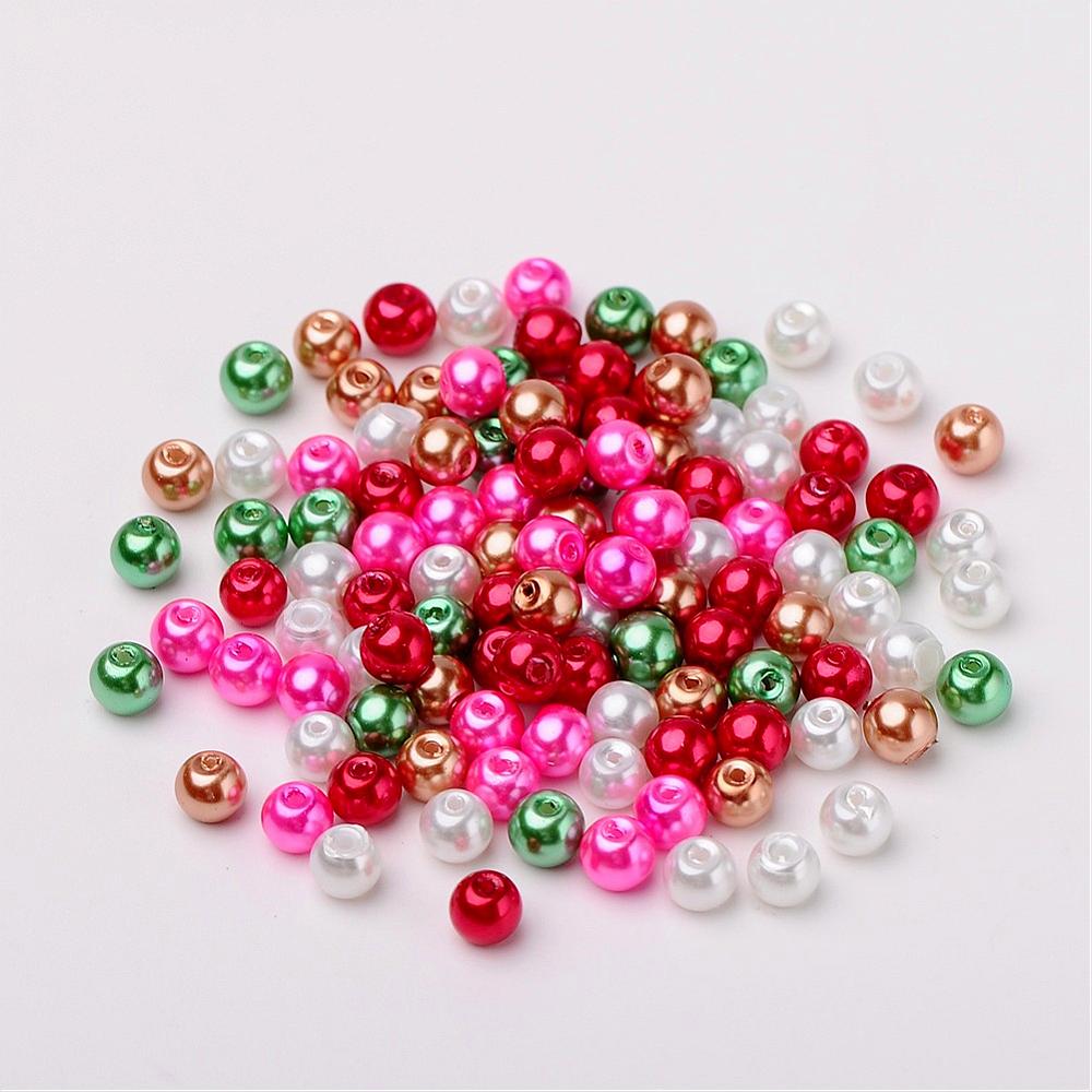 Glass Pearl Beads 6mm (1.0mm Hole) Christmas Mix - Pack of 200