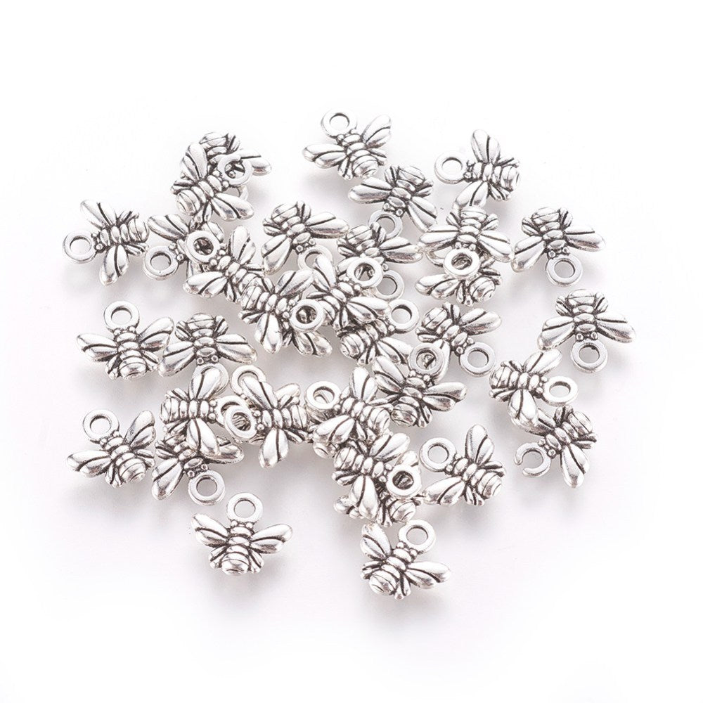 Bee Charms Antique Silver 10x11x2mm - Pack of 20