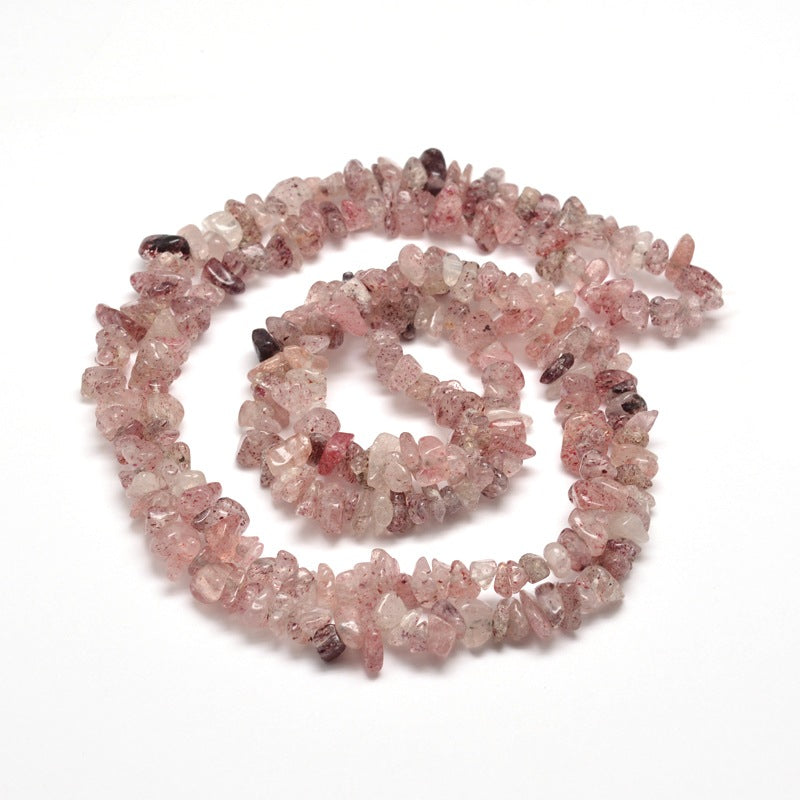 Natural Strawberry Quartz Chip Beads 5-8mm Wide - 32" Strand