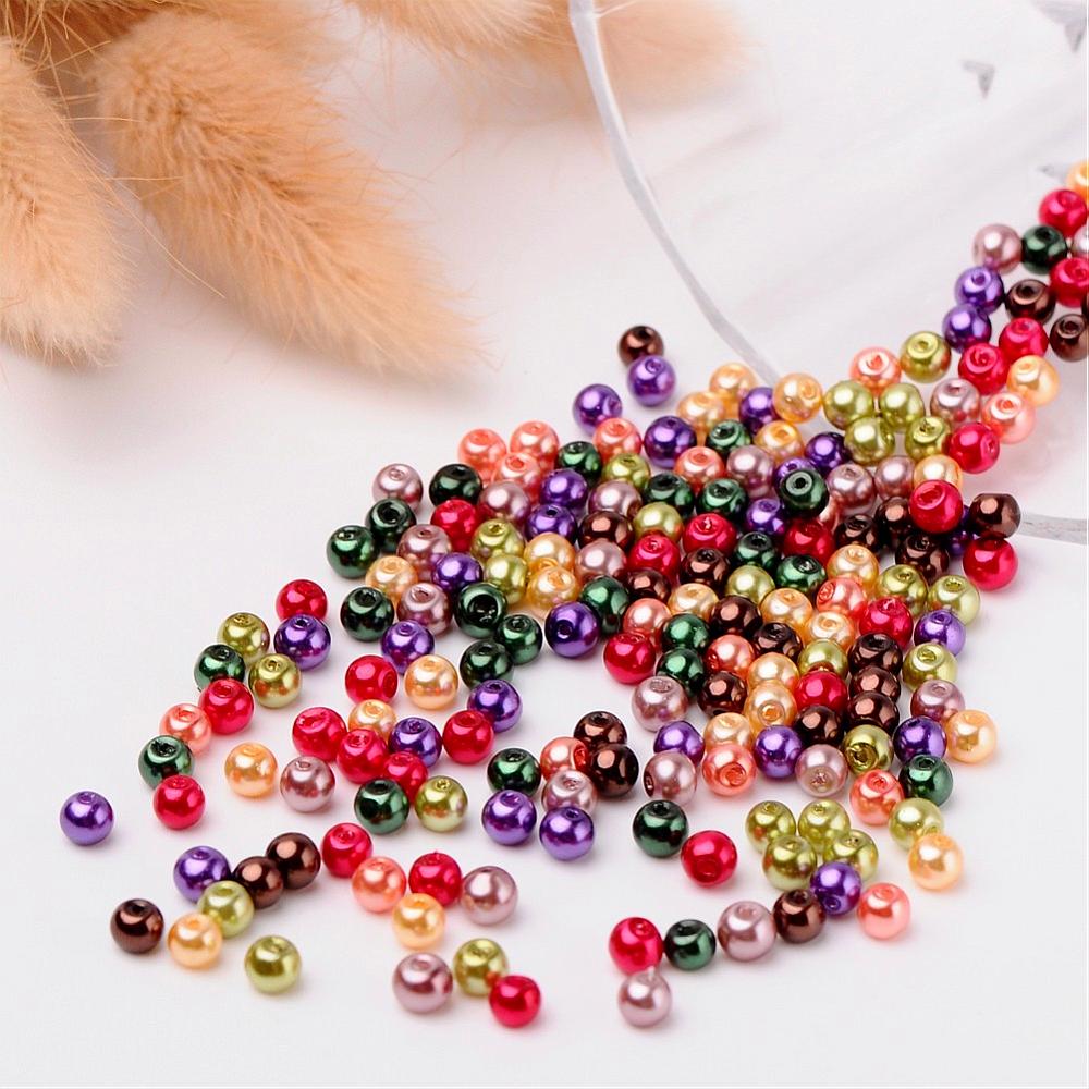 Glass Pearl Beads 4mm (0.8mm Hole) Autumnal Mix - Pack of 400