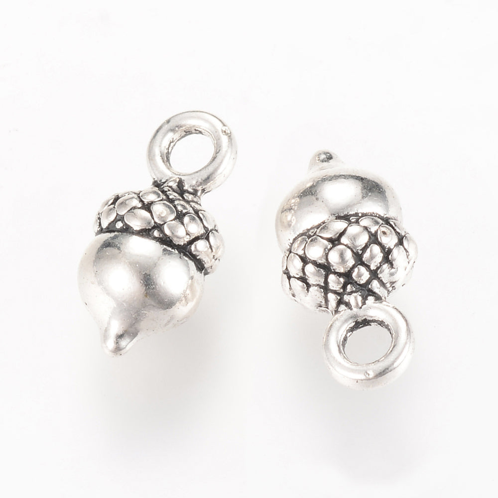 Antique Silver Acorn Charms Nickel Free 14x7x6mm - Pack of 50