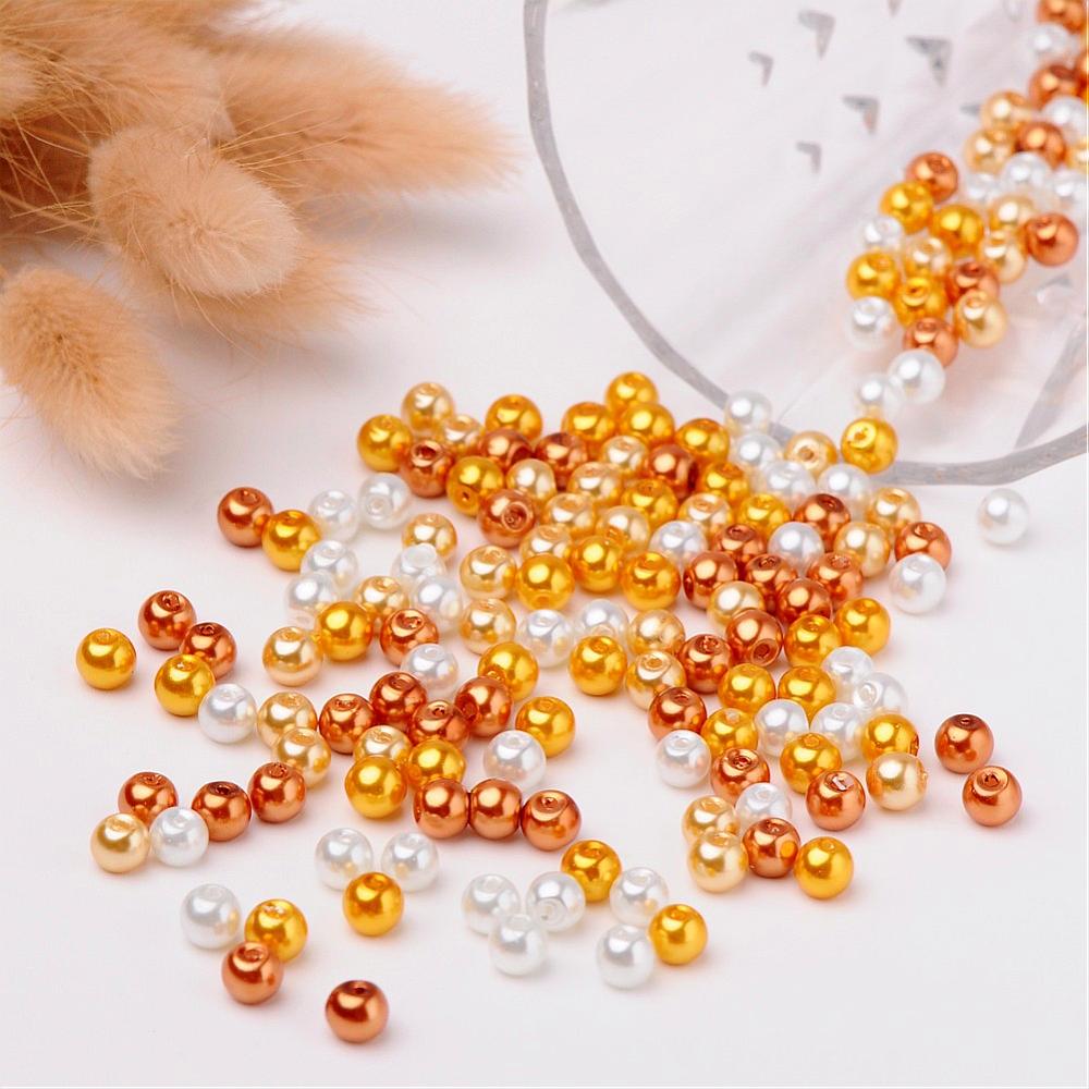 Glass Pearl Beads 6mm (1.0mm Hole) Caramel Mix - Pack of 200
