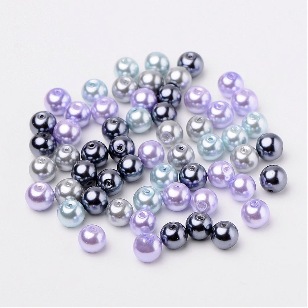 Glass Pearl Beads 8mm (1.0mm Hole) Silver Grey Mix - Pack of 100