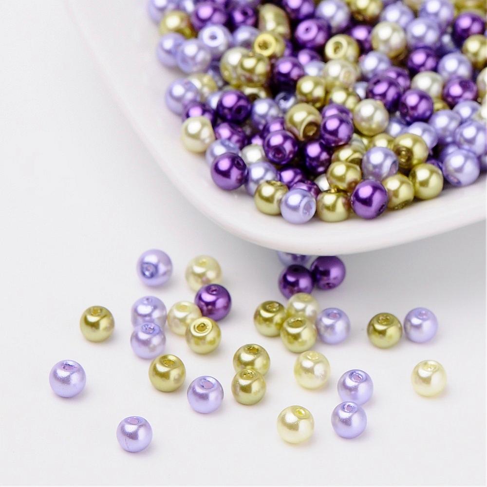 Glass Pearl Beads 8mm (1.0mm Hole) Lavender Garden Mix - Pack of 100