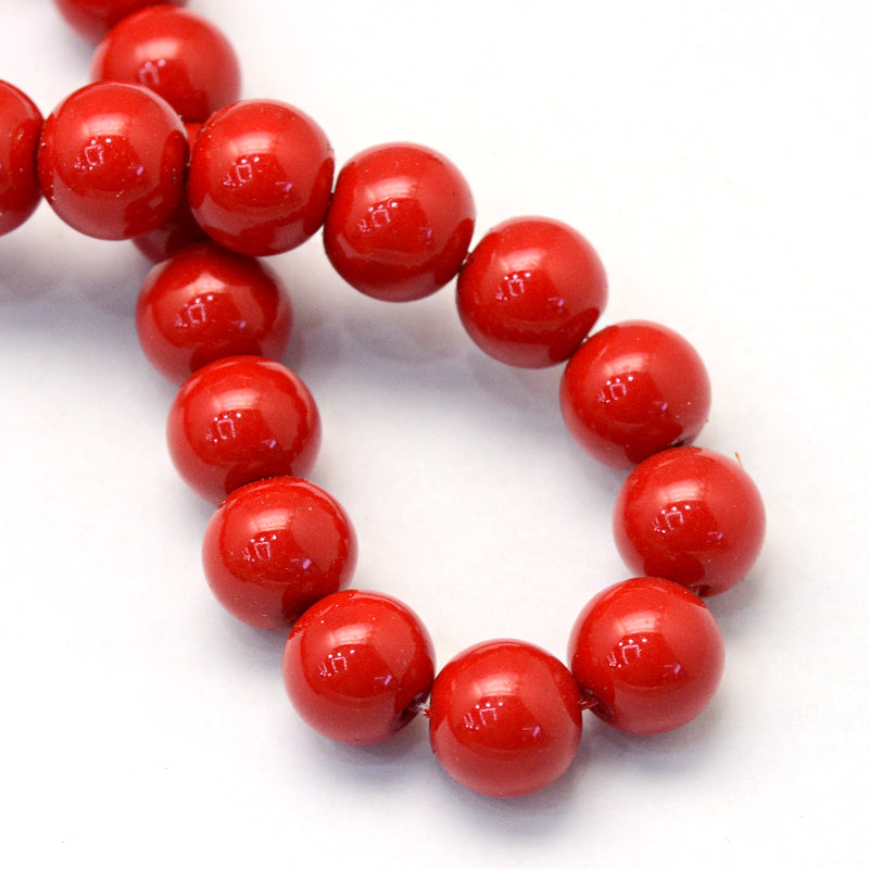 Glass Pearl Beads 6mm (1.0mm Hole) Red - One Strand of Approx 145 Beads