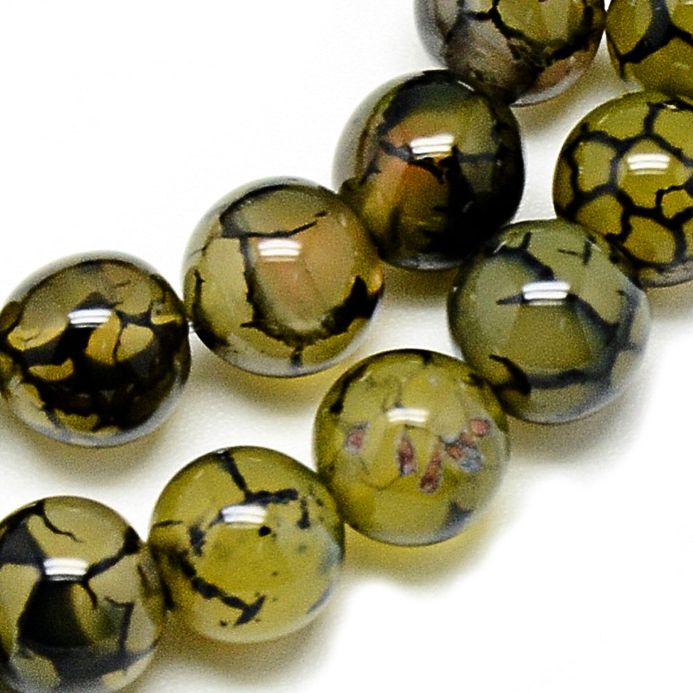 Natural Dragon Veins Agate Beads 8mm Dark Khaki - Approx 48 Pcs per Strand