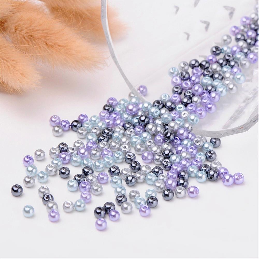 Glass Pearl Beads 4mm (0.8mm Hole) Silver Grey Mix - Pack of 400