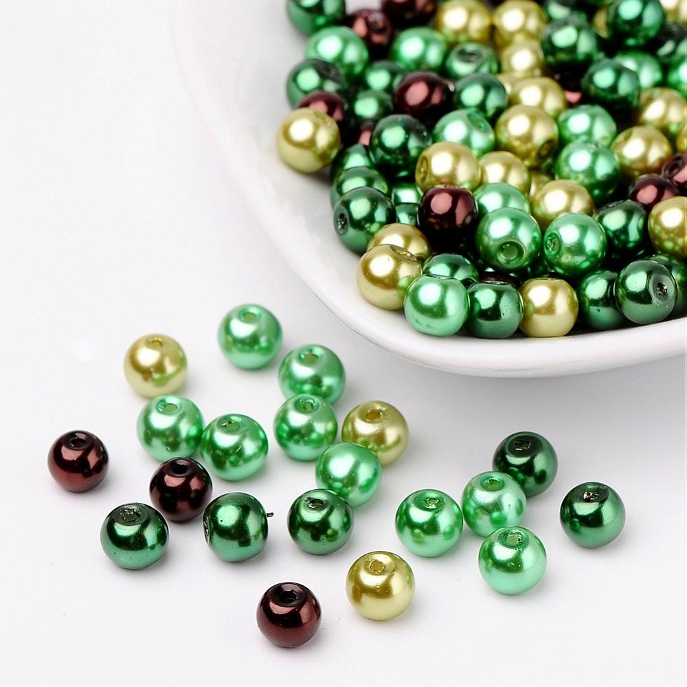 Glass Pearl Beads 8mm (1.0mm Hole) Choccy Mint Mix - Pack of 100