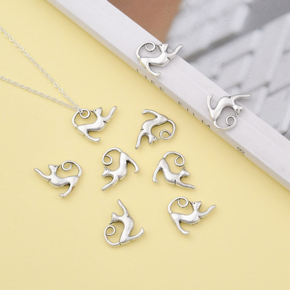 Stretching Cat Charms Antique Silver 14x17x3.5 - Pack of 20
